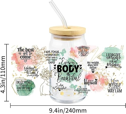 Miniatura 2 de Adhesivos de transferencia de vasos UV DTF para vidrio, 10 tazas de hojas de transferencia para manualidades, transferencia UV DTF impermeable para