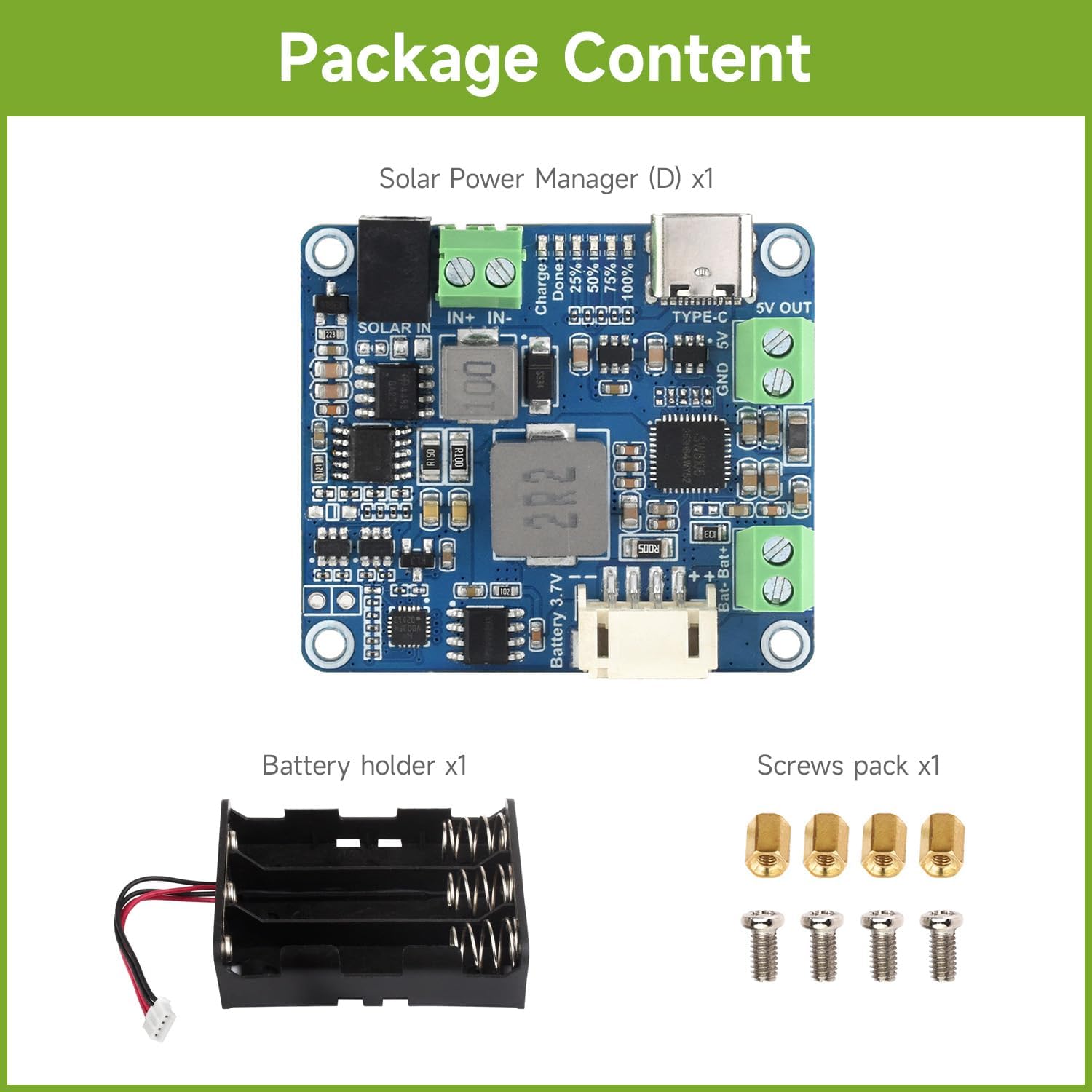 Package content of Waveshare Solar Power Manager Module (D)