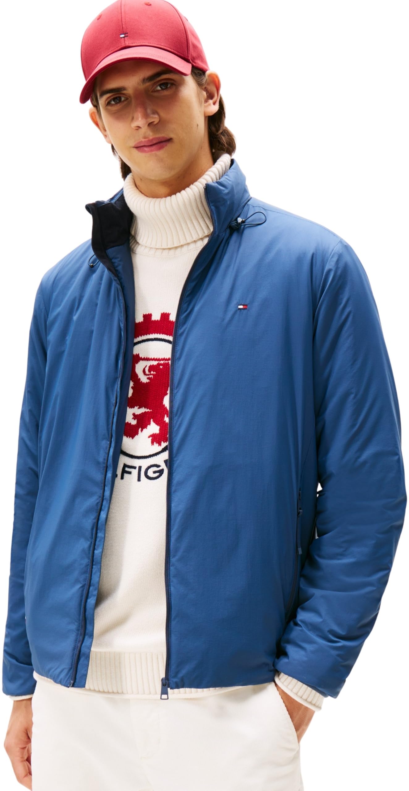 Tommy Hilfiger Men's Lightweight Windbreaker with Stand Collar, Blue (Aegean Sea), XXL