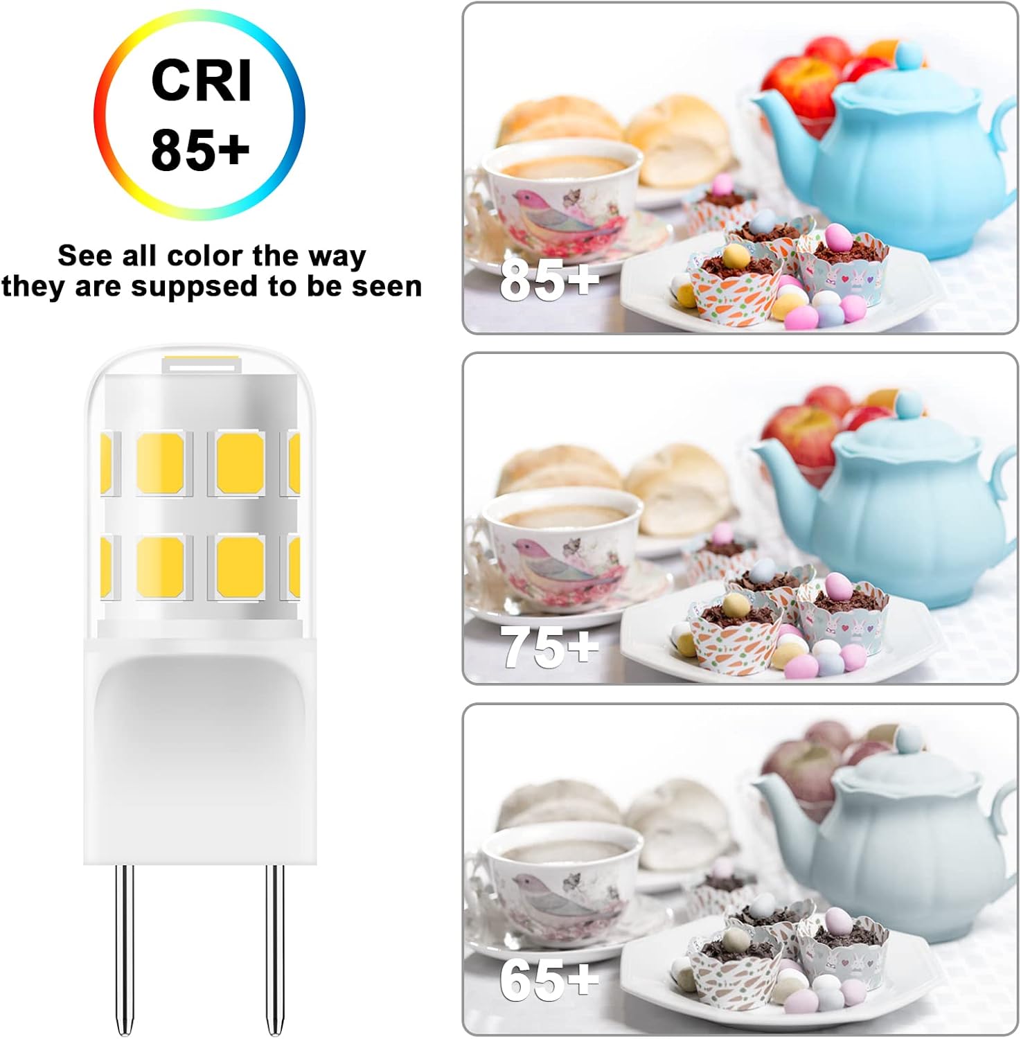 G8 Led Bulb Dimmable, 3W T4 Led Bulb, 20-25W Halogen Equivalent, Warm White 3000K, 120V Puck Light Bulbs for Under Cabinet Light, Under Counter Kitchen Lighting, 6-Pack