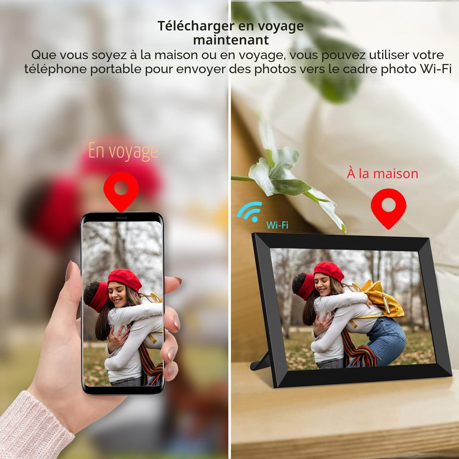 FRAMEO Cadre Photo numérique Intelligent WiFi Cloud 10,1" HD 1280 x 800 IPS Écran Tactile Cadre numérique avec 16 Go de Stockage Installation Facile pour Partager des Photos ou des vidéos Via