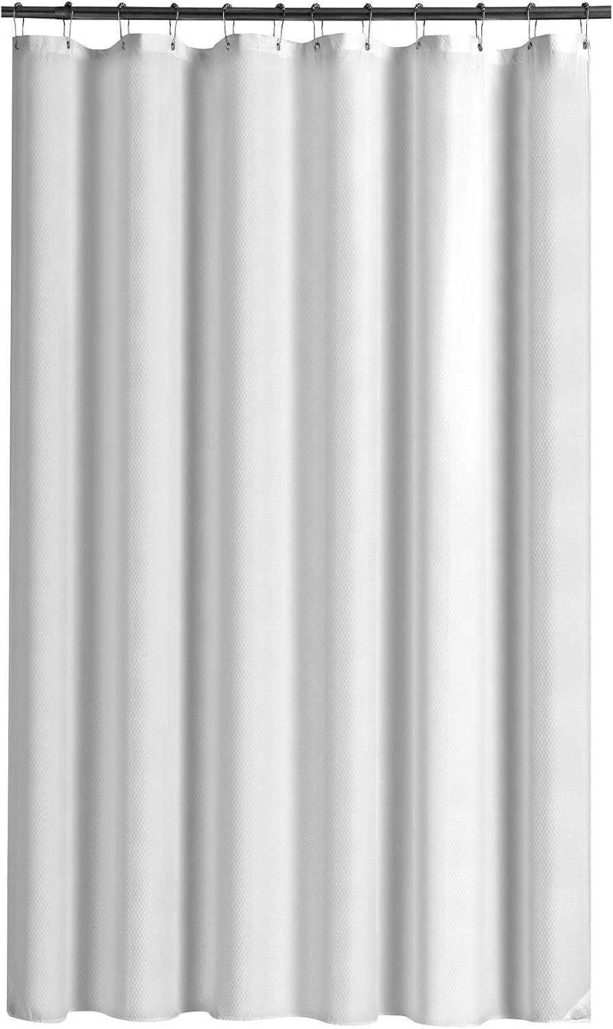 Home Queen Waffle Weave Shower Curtain, Bath Liner with Soft Touch, Water Repellent Bathroom Curtain Liner with Bottom Magnets and Reinforced Grommets,72 W x 72 L Inches, White
