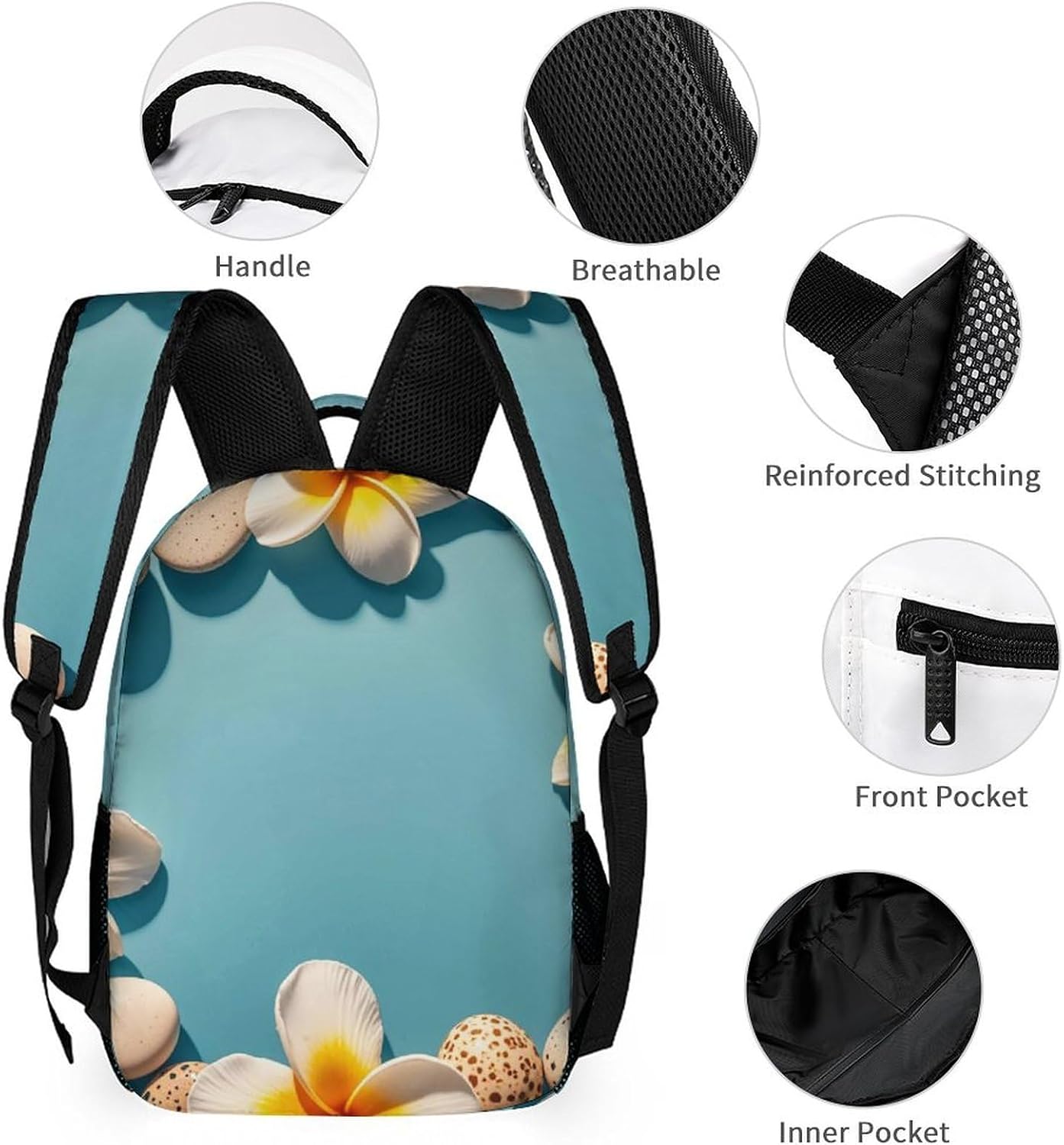 3-in-1 Backpack Set with Lunch Bag & Pencil Case, Frame Exotic Floral Pattern Printing Backpack with Front Pocket, Insulated Lunch Tote, Large Capacity Pencil Pouch image 3