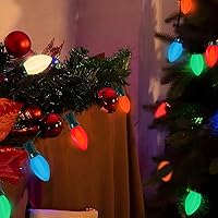 Vista 4 de C7 - Tira de luces LED multicolor de Navidad, 25 pies, para patio al aire libre, con 27 bombillas LED coloridas (2 de repuesto), luces de Navidad