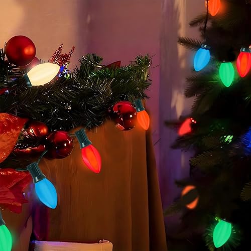 Miniatura 4 de C7 - Tira de luces LED multicolor de Navidad, 25 pies, para patio al aire libre, con 27 bombillas LED coloridas (2 de repuesto), luces de Navidad