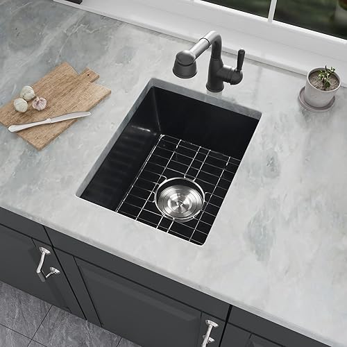 Miniatura 11 de Fregadero de barra blanco para montaje inferior, fregadero de barra compuesto pequeño de 16 x 18 pulgadas, fregadero de granito para cocina y bar