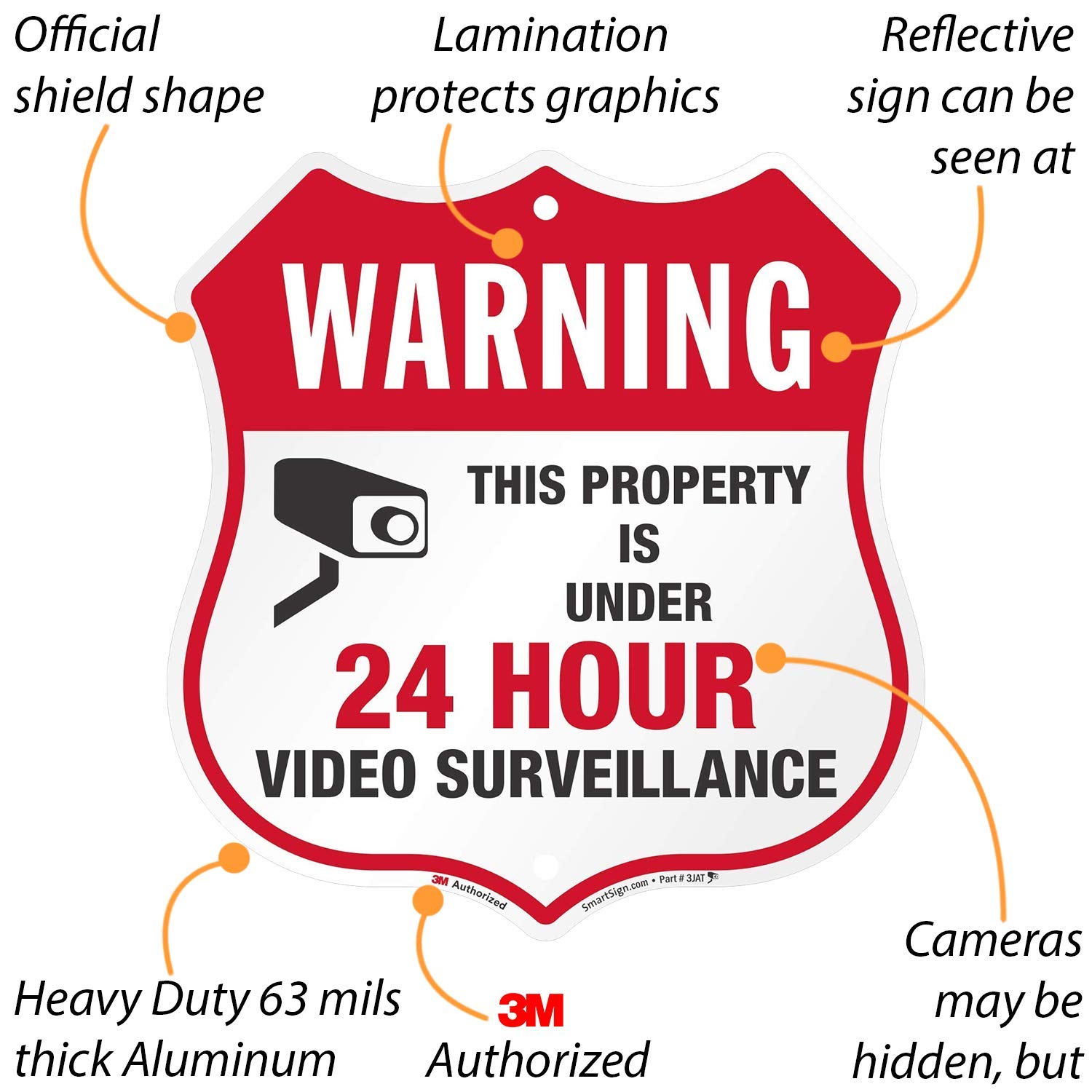 SmartSign Warning Sign - This Property is Under 24 Hour Video Surveillance | | 12" x 11.5" 3M Engineer Grade Reflective Aluminum, Made in USA