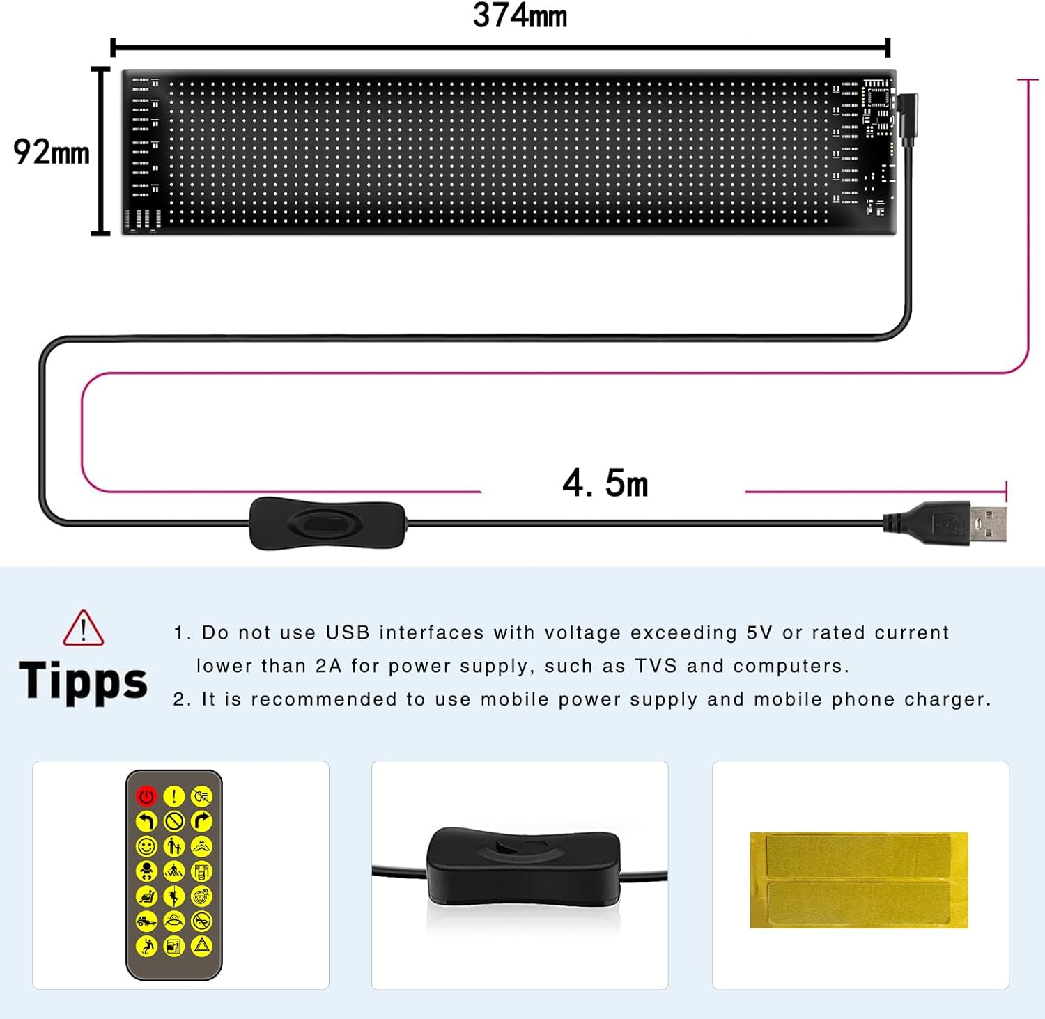 LED Pixel Display Board, App-Controlled Digital Sign with Remote, RGB Message Screen, Black (16*64 LED Matrix Panel)