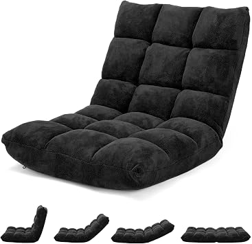 BestComfort Floor Chair with Back Support, Floor Gaming Chairs w/ 14 Adjustable Position, Padded Sleeper Bed, Folding Floor Seating for Living Room, Reading, Watching TV, Meditation for Adults & Kids