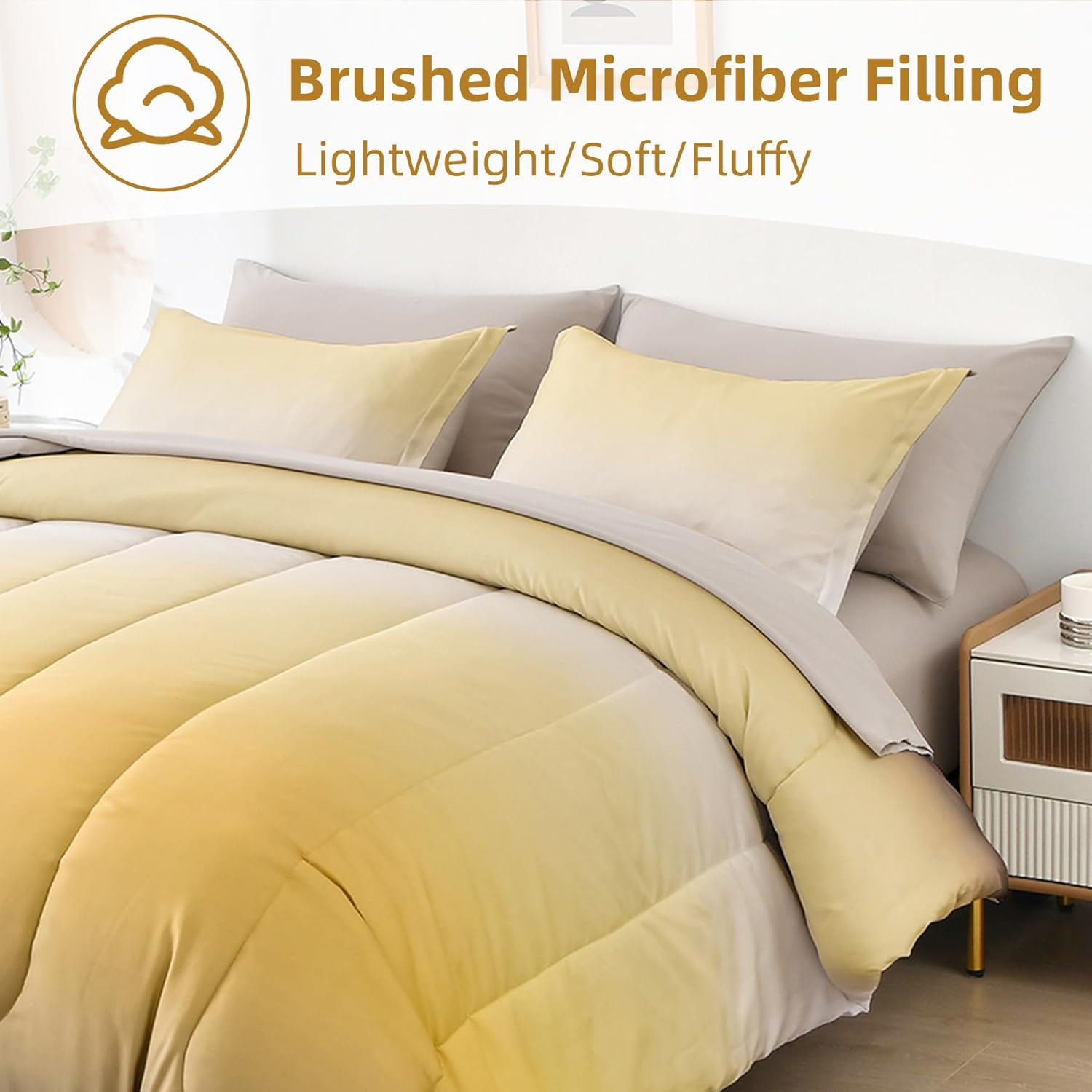 Anibedding 7 Pieces Gradient Yellow Comforter Set - Lightweight Grey and Yellow Ombre Bed in a Bag Set, All Season Down Alternative Light Grey Abstract Bedding Set for Teen Boys Girls Women (90" x90") - Image 3