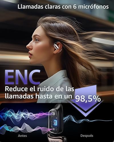 Miniatura 7 de Auriculares inalámbricos Bluetooth de oreja abierta, auriculares de conducción de aire sin dolor con pantalla digital LED, resistente al sudor para