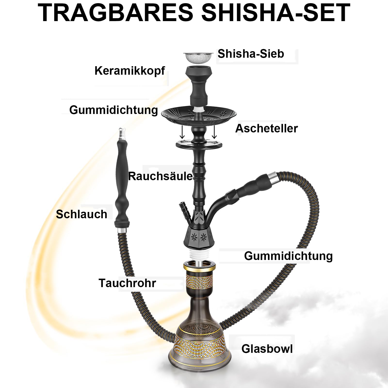 Premium Shisha Set Komplett Traditionelle Shisha Wasserpfeife aus Glas Hochwertige Hookah mit Schlauch Bowl und Zubehör Große Glas huka für Zuhause Shisha Kaufen