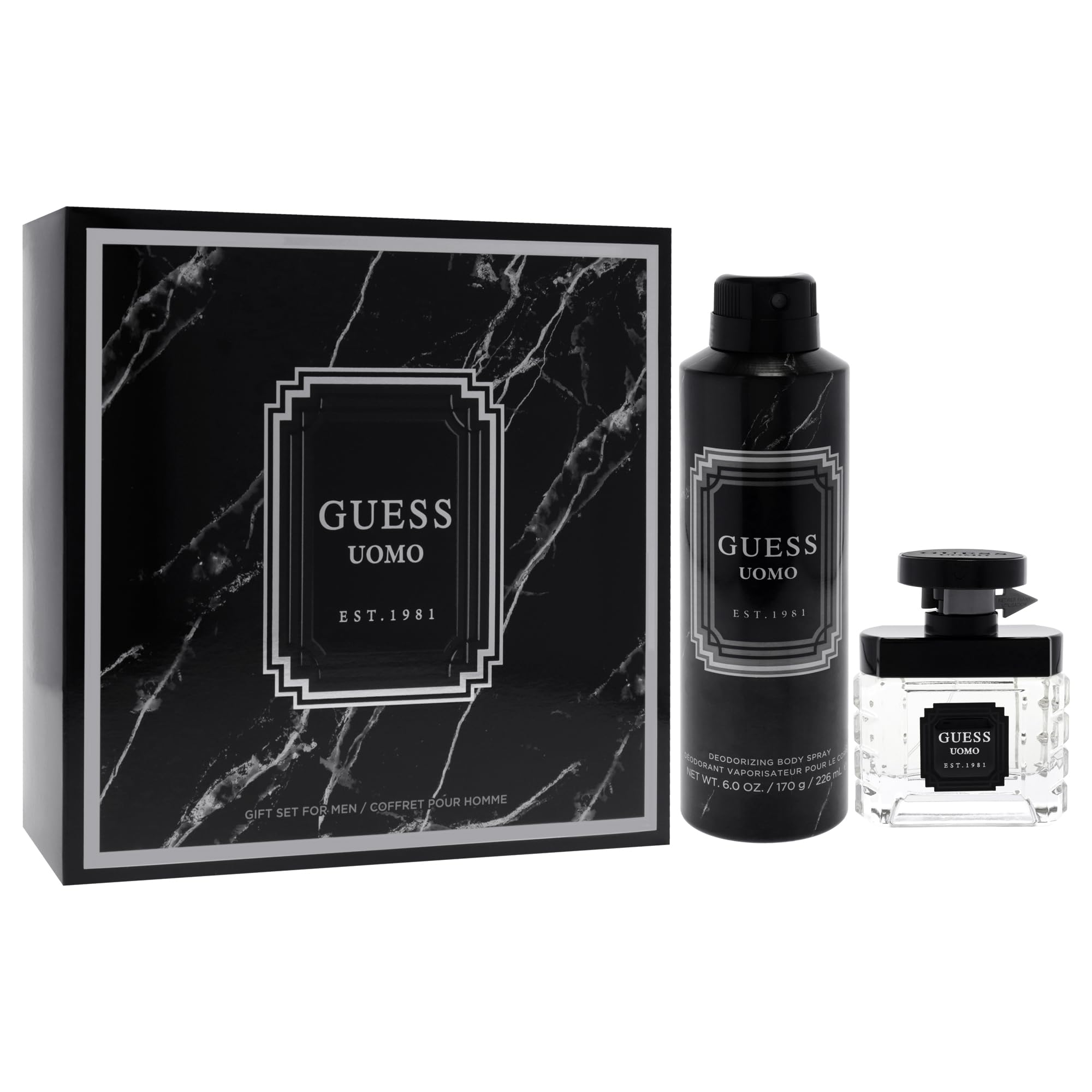 Guess Uomo by Guess for Men - 2 pezzi regalo set 1,7oz EDT spray, 6oz Deodorizing Body Spray