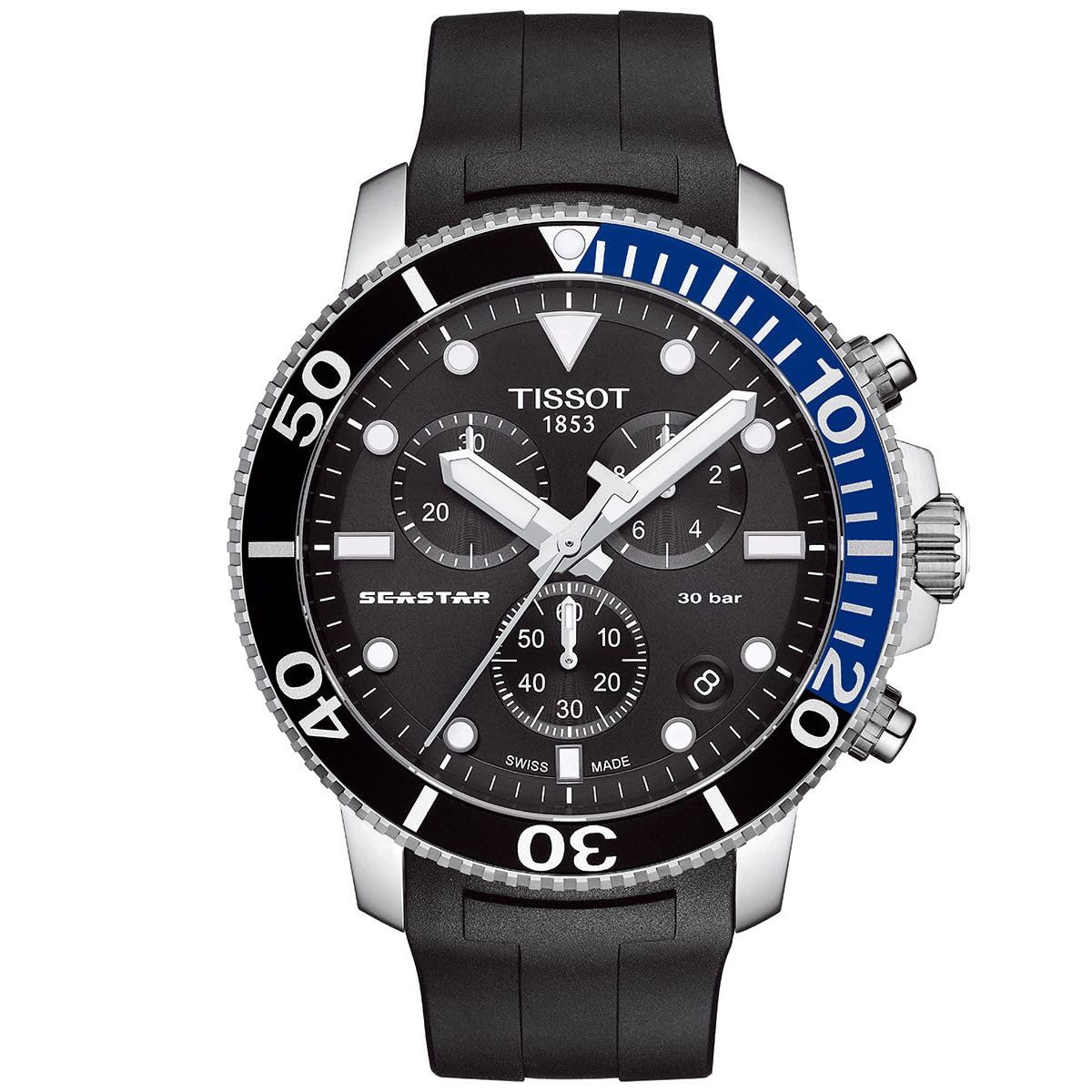 Tissot Seastar GTS QTZ CHR SS SYN BK IND, Black, Quartz Movement