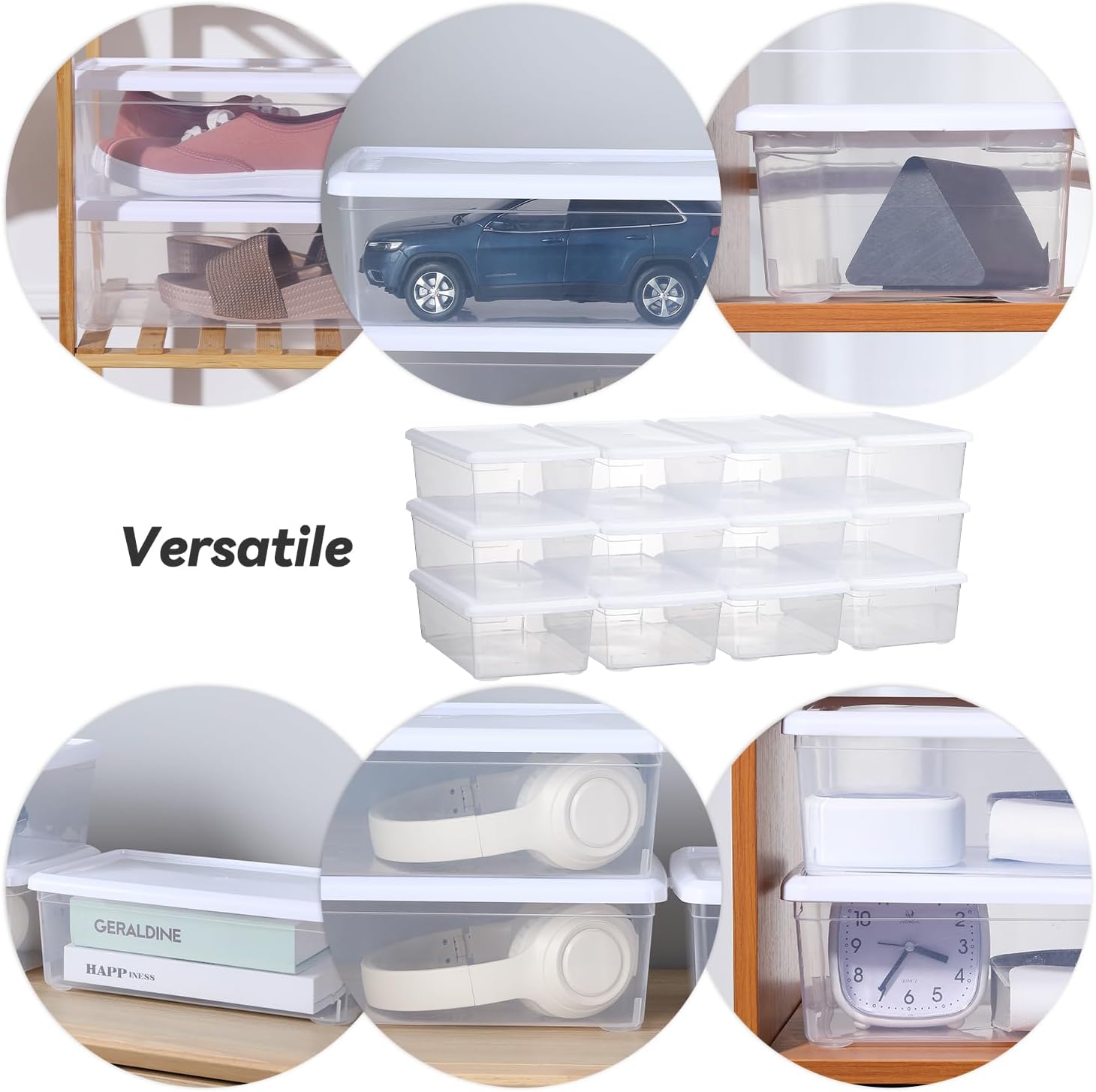 6 Quart Latching Storage Box,Plastic Clear Storage Bins With Lids Stackable 12 Packs Storage Containers Plastic Shoe Boxes With Lids (Whtie, 12 Pack)