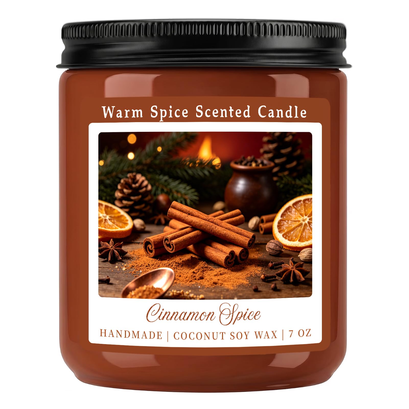 Homsolver 7OZ Cinnamon Candle Scented, Luxurious Coconut Soy Wax Blend, Cinnamon Spice Scent with 50+ Hours of Burn Time, Fall &amp; Winter Christmas Thanksgiving Small Candles Gifts &amp; Hoilday Home Décor