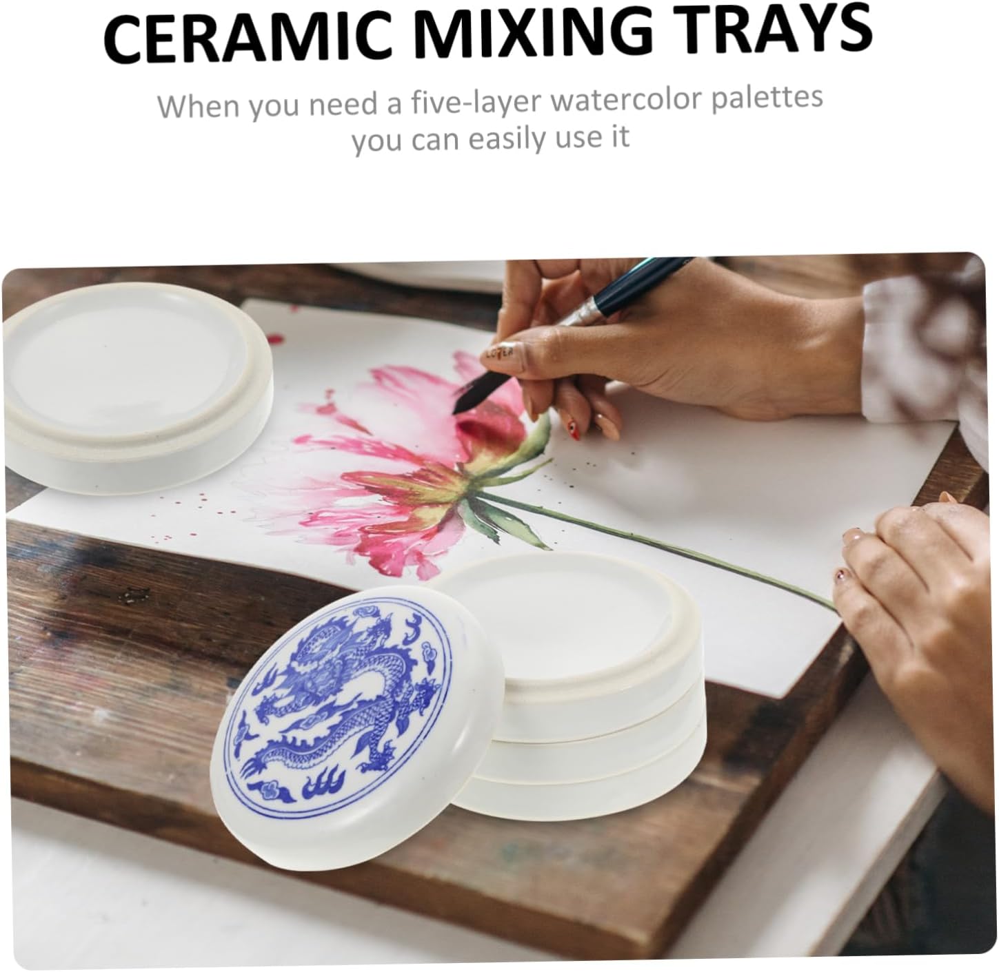 5-Layer Ceramic Pigment Tray Set for Artists Multi-Functional Watercolor Mixing Trays Convenient DIY Mixing for Painting