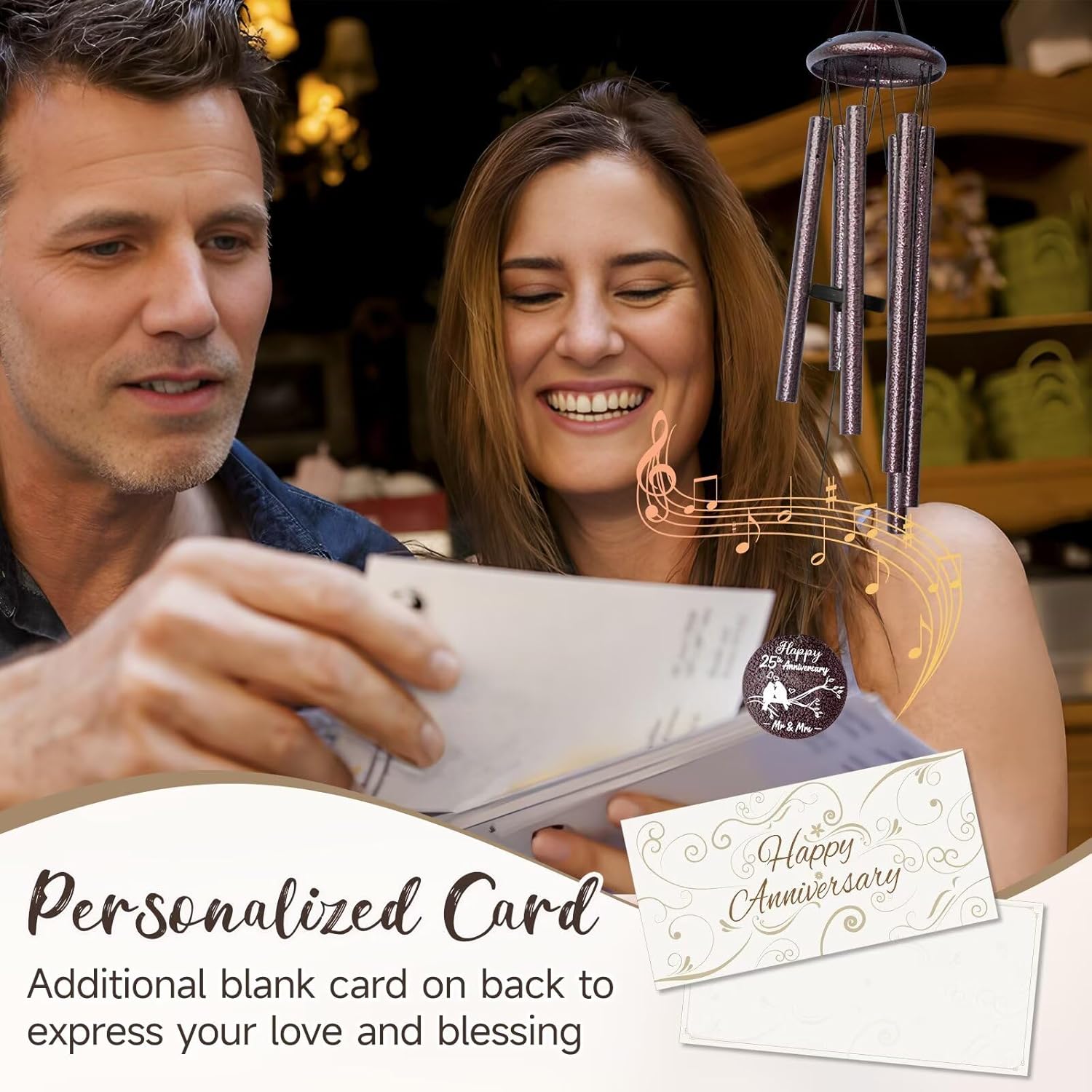 25th Anniversary Wind Chimes Gifts for Men Women, Romantic 25 Year Anniversary for Couples, Parents, Wife, Husband, Friends, Happy Anniversaries Decorations