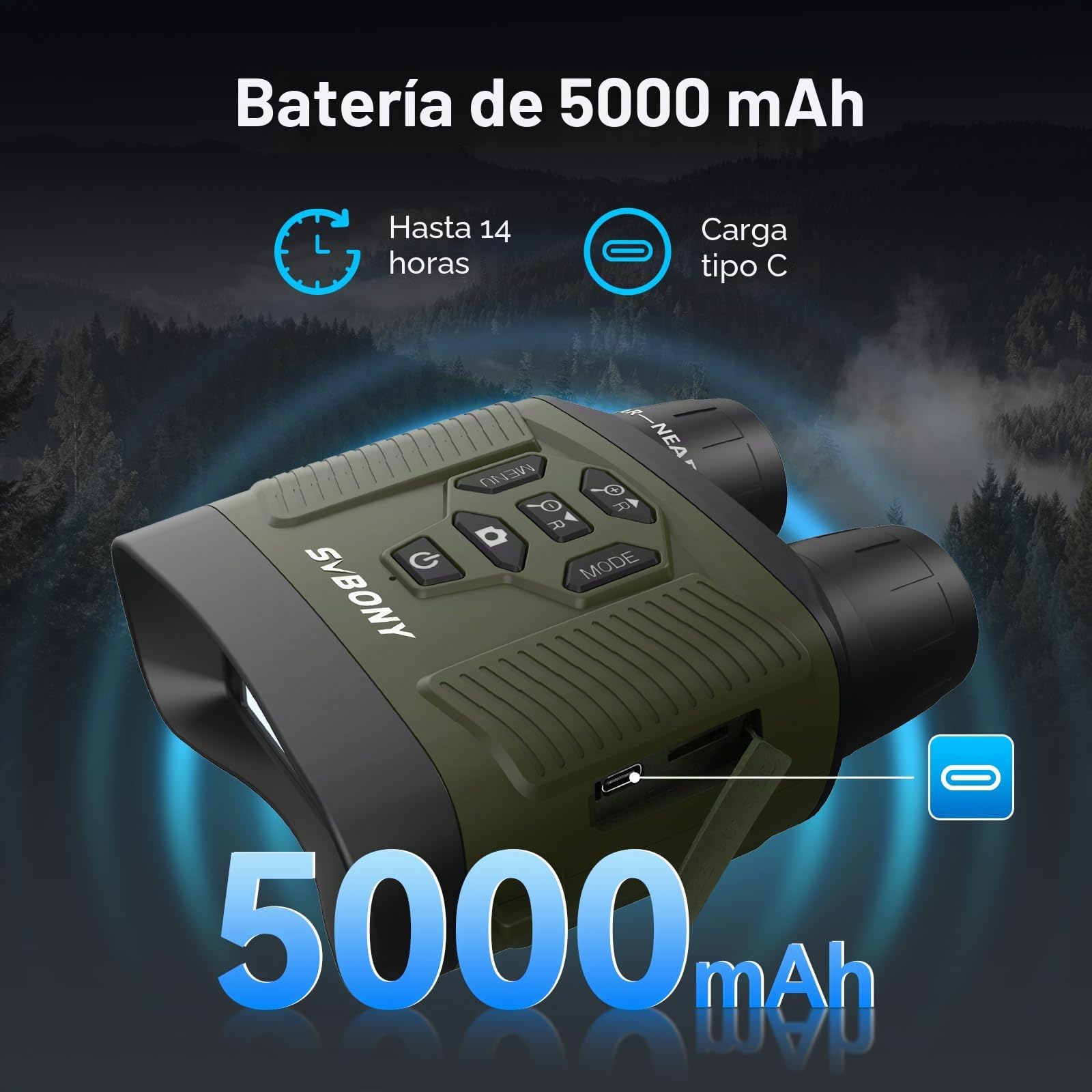 Svbony Juego de Binoculares de Visión Nocturna, Zoom 8X, 3" HD Infrarrojo Alto Vídeo 4K e Imagen 36MP, 5000mAh Recargable Bisel de Visión Nocturna, Gemela Nocturna para Caza con Tarjeta TF 32 GB