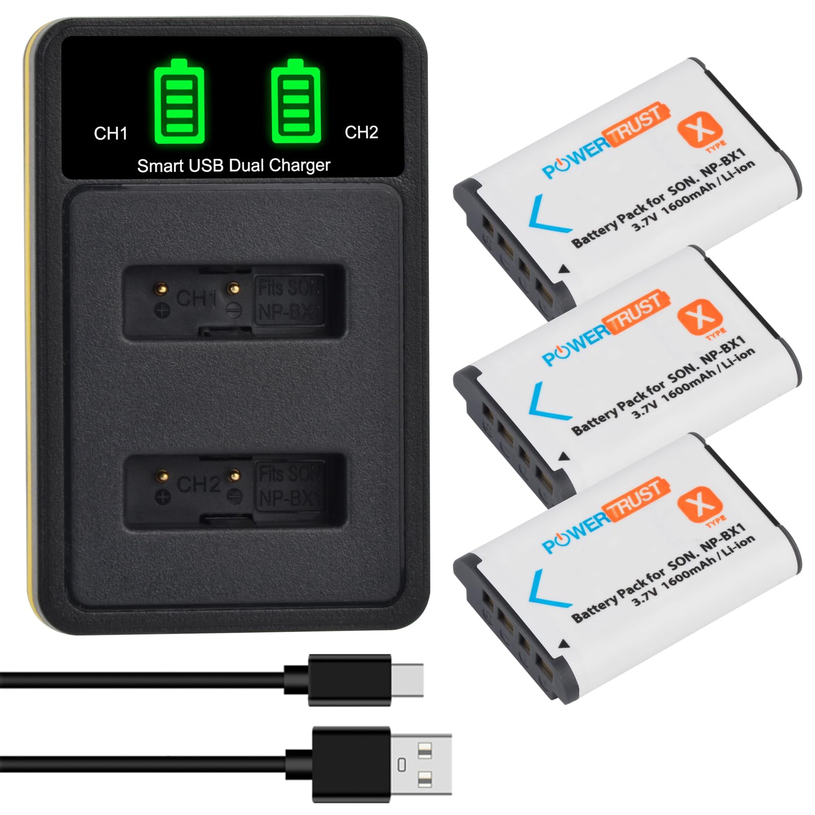 1600mAh NP-BX1 Akku und Ladegerät für Sony ZV-1, ZV-1F, RX100 IV, RX100 V, RX100ii, RX100VII, HX60, AS50, X3000, HX400V, RX1, AS100V, WX350, HX50, HX90V