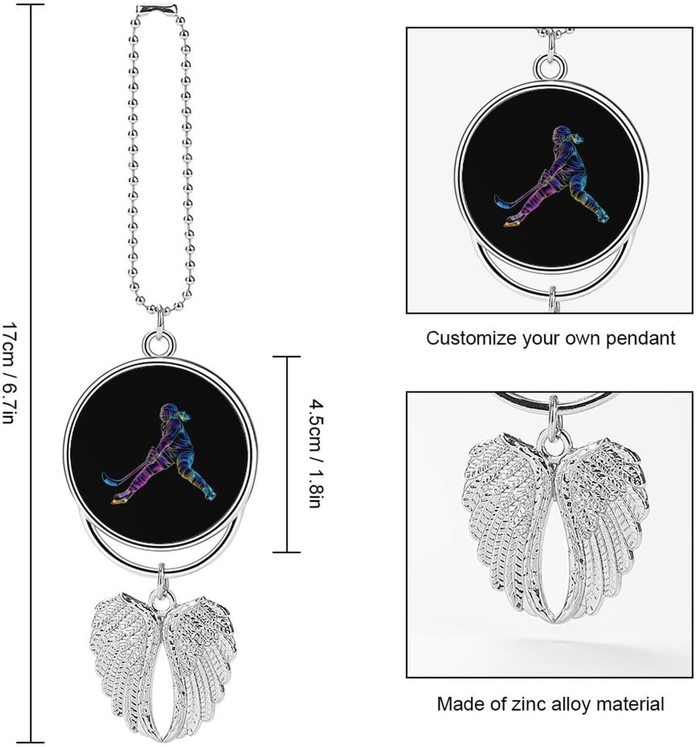 Hockey Ice Hockey Women Car Hanging Pendant Elegant Rear View Mirror Charms Ornament Home Decor Silver-Style