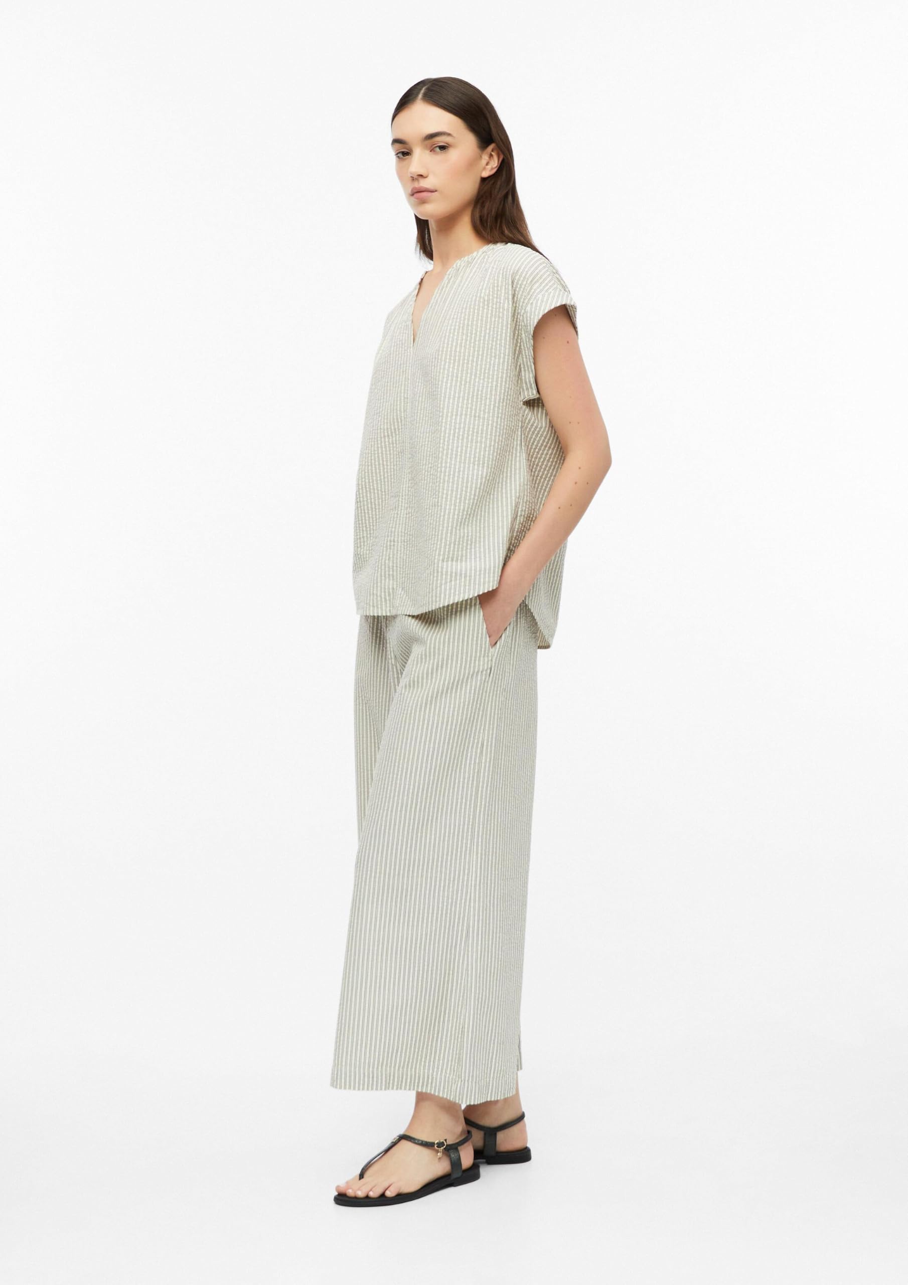 s.Oliver Damen Bluse – Regular Fit, Seersucker, gestreift, mit Raffung