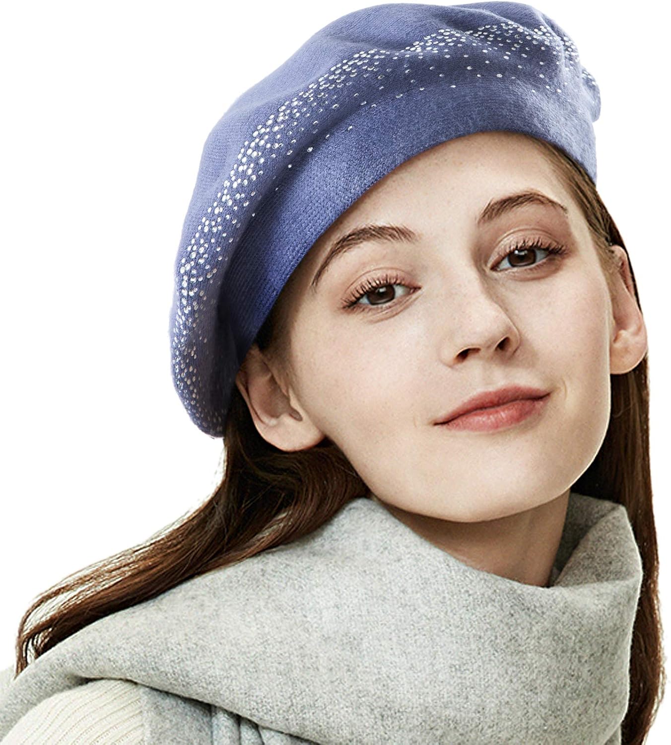 Winter Warm Rhinestone Beret Hats for Women 2 Layers Wool French Knit Cap Lady - Image 8