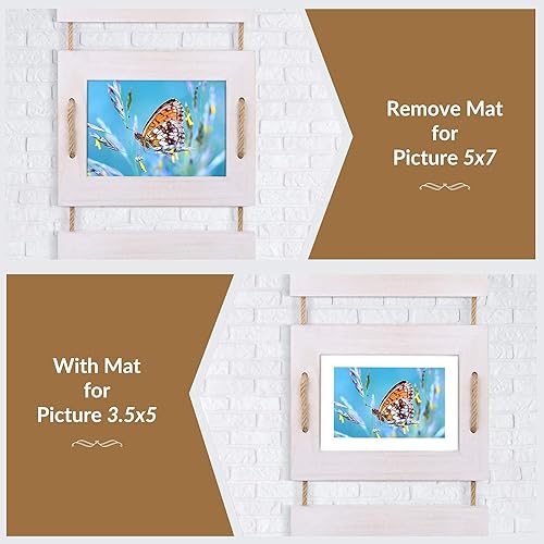 Miniatura 3 de DLQuarts Marcos de fotos colgantes de 5 x 7 pulgadas, decoración de pared, juego de marcos de fotos de 4 aperturas, 3.5 x 5 con paspartú o 5 x 7 sin