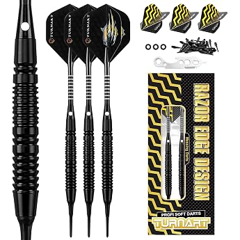 Turnart Darts with Plastic Tip 18 g Brass Soft Darts Professional Darts for Electronic Dartboard Dart Set with 30 Darts Tips 6 Flights 6 Flights 1 Tool and 3 O-Rings
