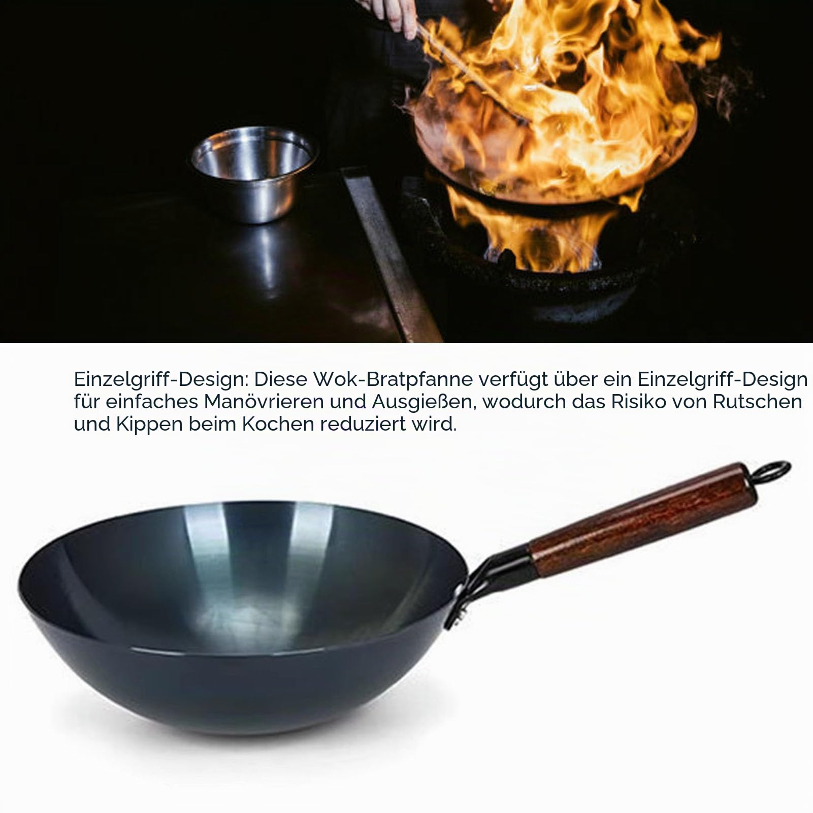 Traditionelle Chinesische Eisen-Wok-Pfanne mit Rundemund Antihaftbeschichtung für die Küche zu Hause und Im Restaurant (36cm)