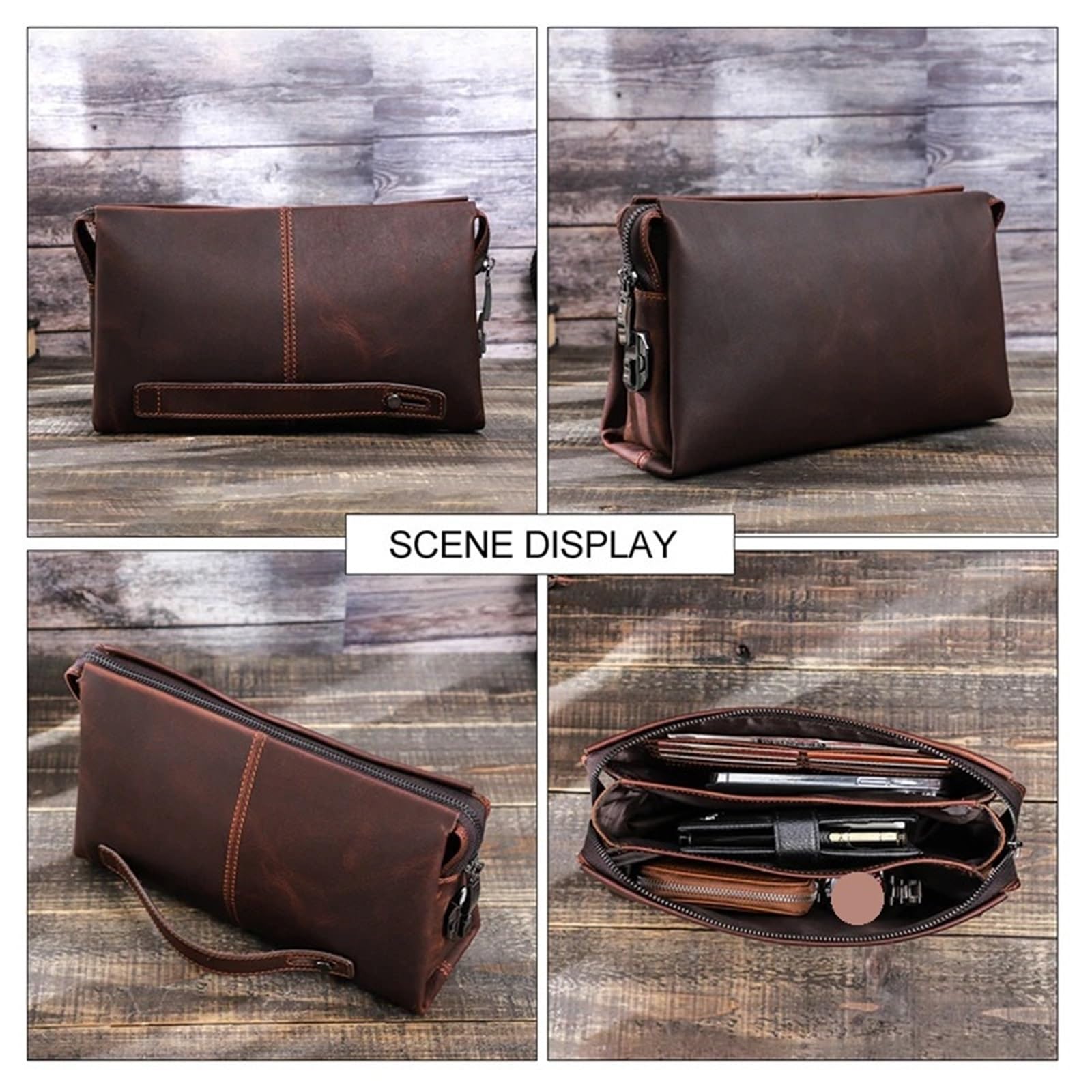 Pochette Uomo Borsa a mano da uomo, grande capacità, portafoglio in pelle, lungo lavoro per Lavoro