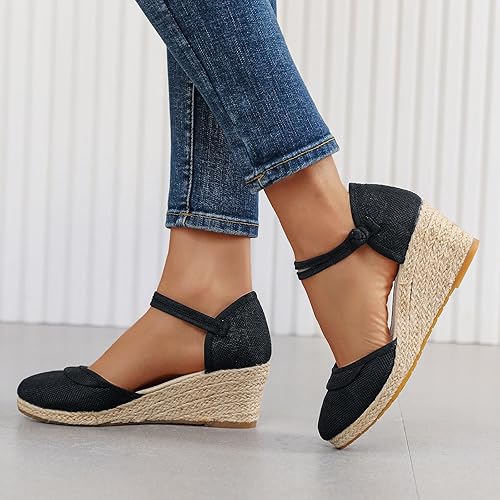 Womenyiaor Sandalias de punta cerrada para mujer, alpargatas para mujer, con punta cerrada, sandalias de verano con correa al tobillo, sandalias de