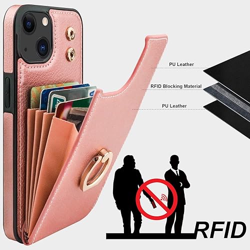 Miniatura 5 de Folosu Funda tipo billetera compatible con iPhone 14 con soporte para tarjetas, rotación de 360, soporte de anillo de dedo con función atril,
