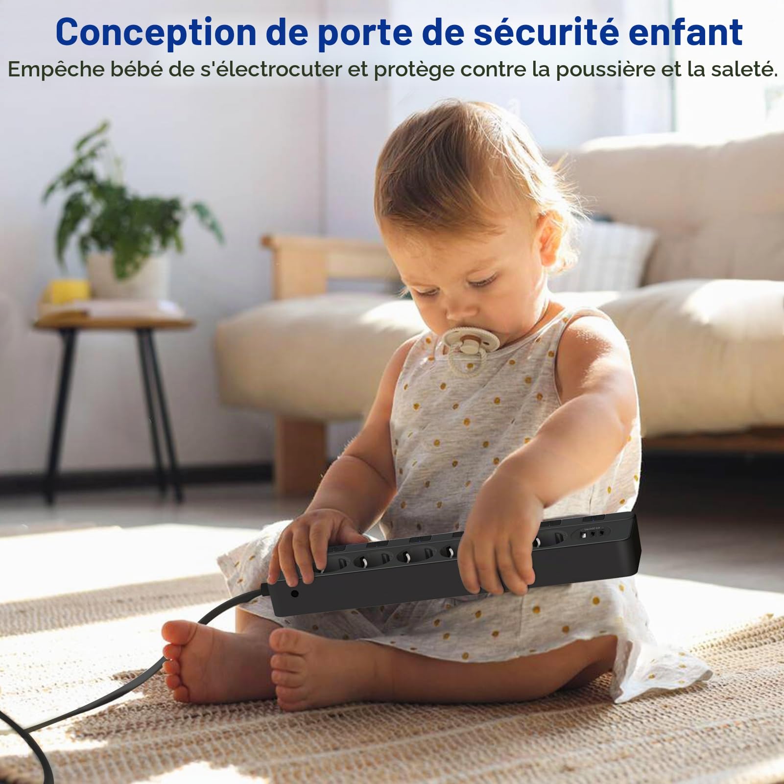 Multiprise Electrique (4000W/16A), KEPLUG Prise Multiple avec Interrupteurs Individuels a 6 Prises et 3 Ports USB (2.4A), Multiprise Parafoudre 500J avec 2M Cordon pour Maison Bureau
