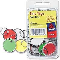Avery 11026 Key Tags with Split Rings, 1-1/4 Inch Diameter, Assorted Colors, 50 Pack - Durable Key Organization