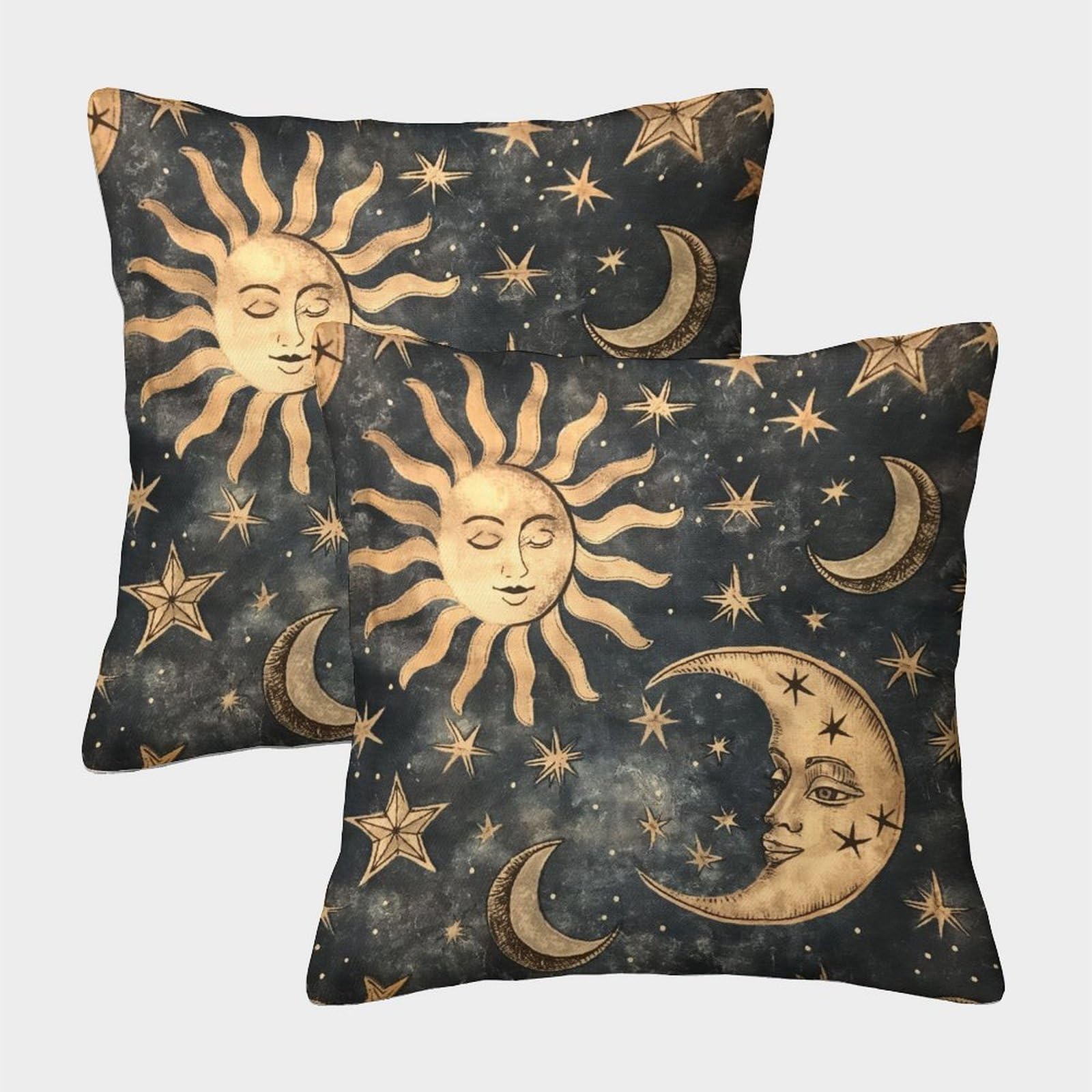 kaiyun 2 Pack Sun, Moon, Starry Sky Personalised Cushion Cover Home Sofa Decoration 45x45cm Pillow Covers