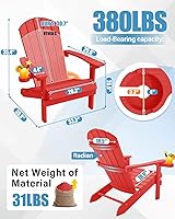 Vista 3 de YEFU Silla Adirondack Resistente a la Intemperie: Sillas Adirondack de Plástico - Sillas de Patio con Portavasos y Textura de Madera - Silla