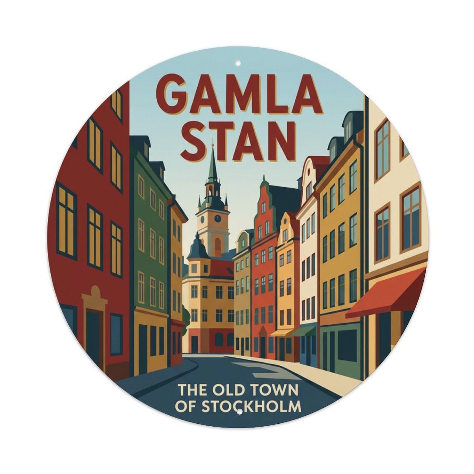 Vintage Travel Gamla Sweden Oldtown Metal Tin Sign