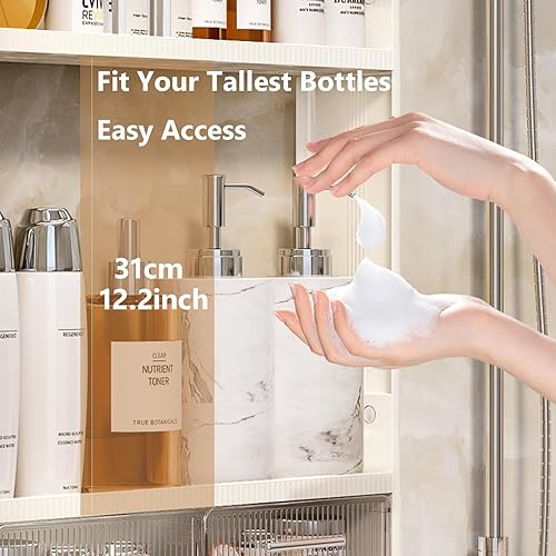Miniatura 7 de Estantes de baño organizadores y almacenamiento  Estante adhesivo montado en la pared sin taladrar estante con cajones y ganchos para tocador