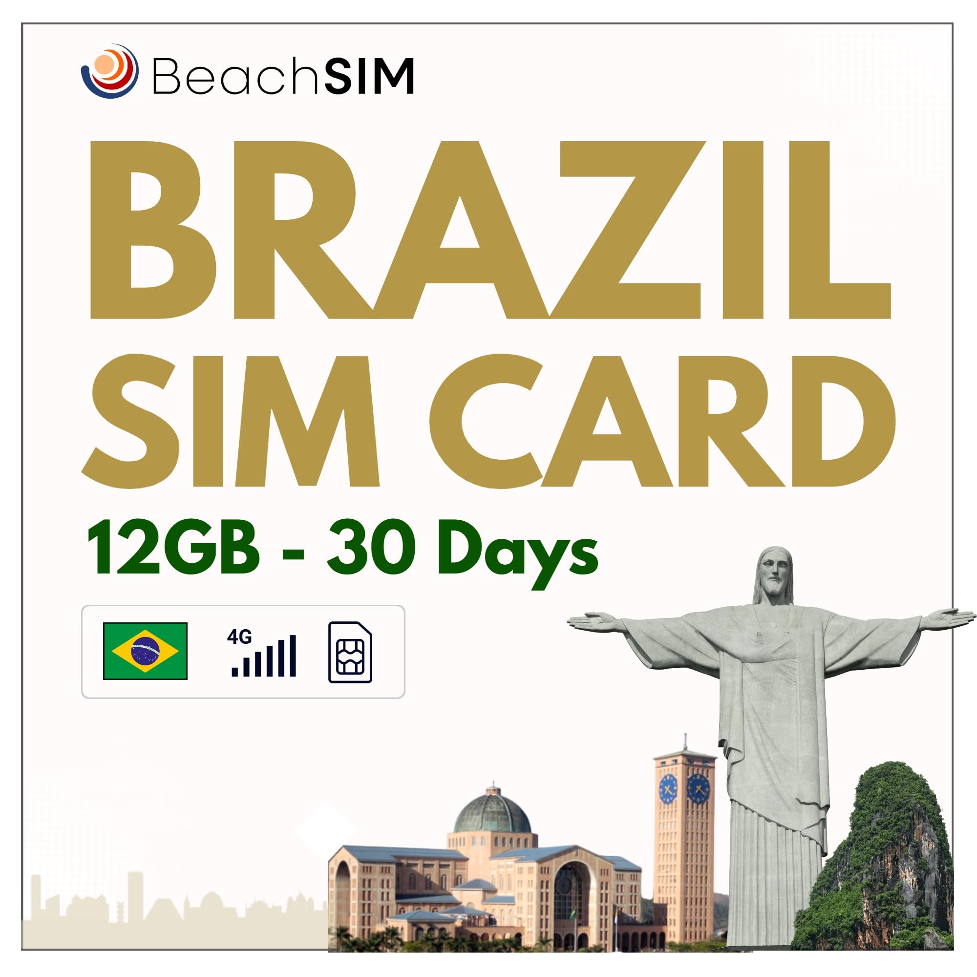 Carte SIM prépayée Brésil 30 Jours. 12 GB de données à des Vitesses 4G/5G. Données- Uniquement. Chili, au Pérou et dans 9+ Pays d'Amérique Latine.