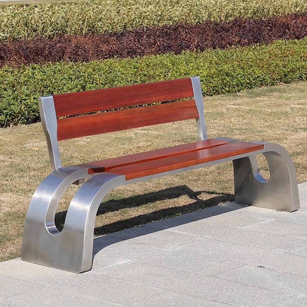 Patio Benches for Outdoors Outdoor Bench Solid Wood Community Square Stainless Steel Park Chair Garden Benches for Outdoors