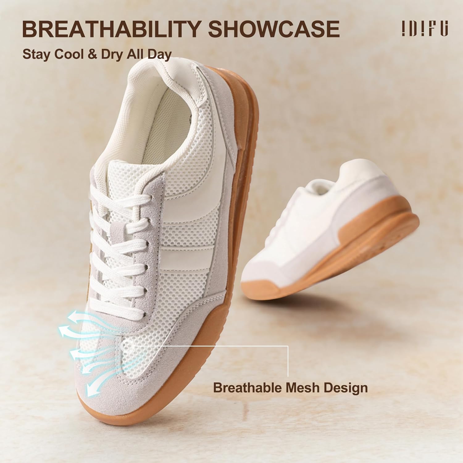 IDIFU Womens Fashion Sneakers Casual Comfortable Tennis Shoes Ladies Mesh Lace Up Trendy Dress Flat Cute Lightweight Sneakers Shoes