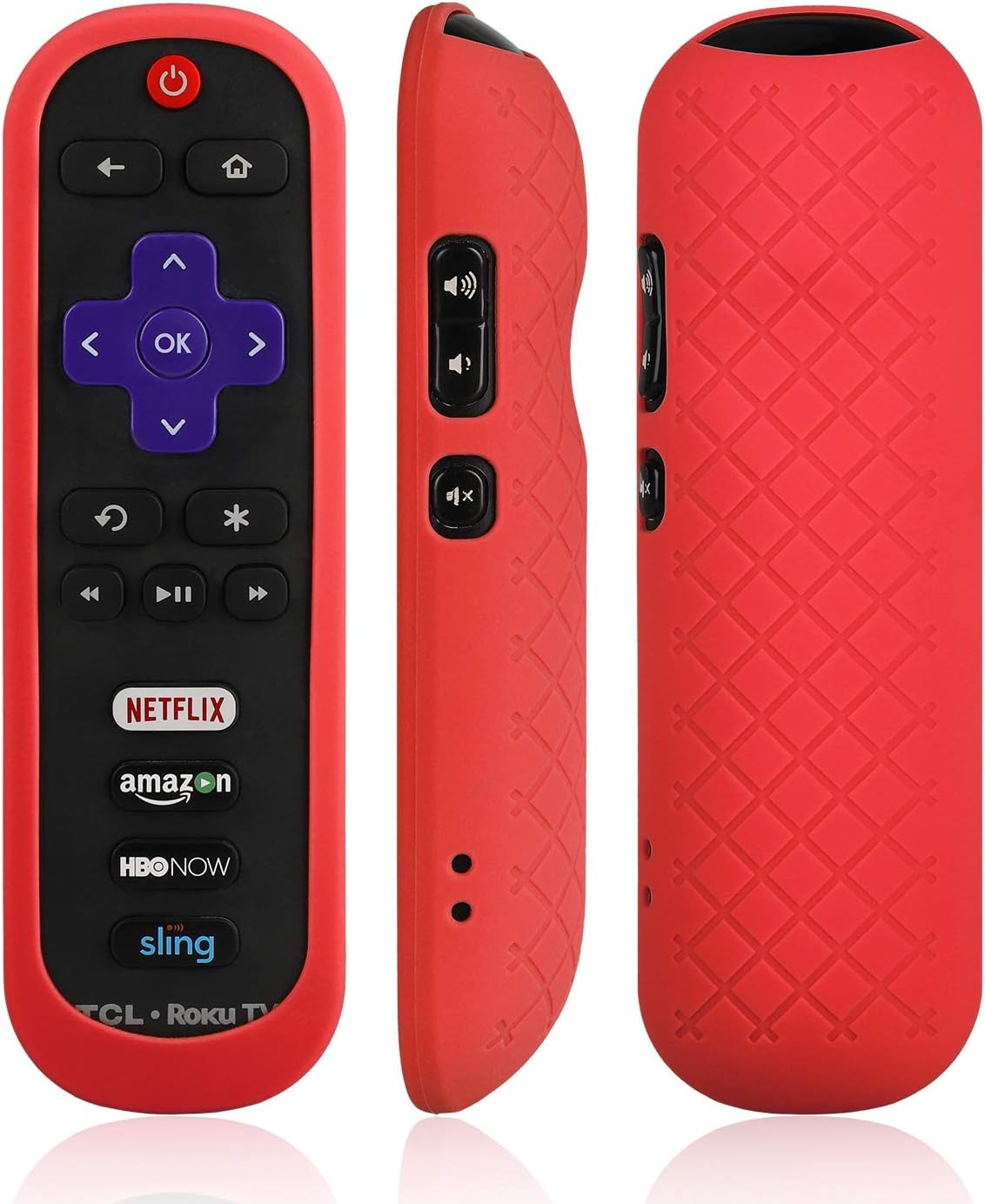[2-Pack] AKWOX Replacement TCL Roku RC280 Remote Case - Light Weight [Anti Slip] Silicone Shockproof Protective Cover Case for Roku 3600R / TCL Roku RC280 TV Remote with Lanyard (Rose red)