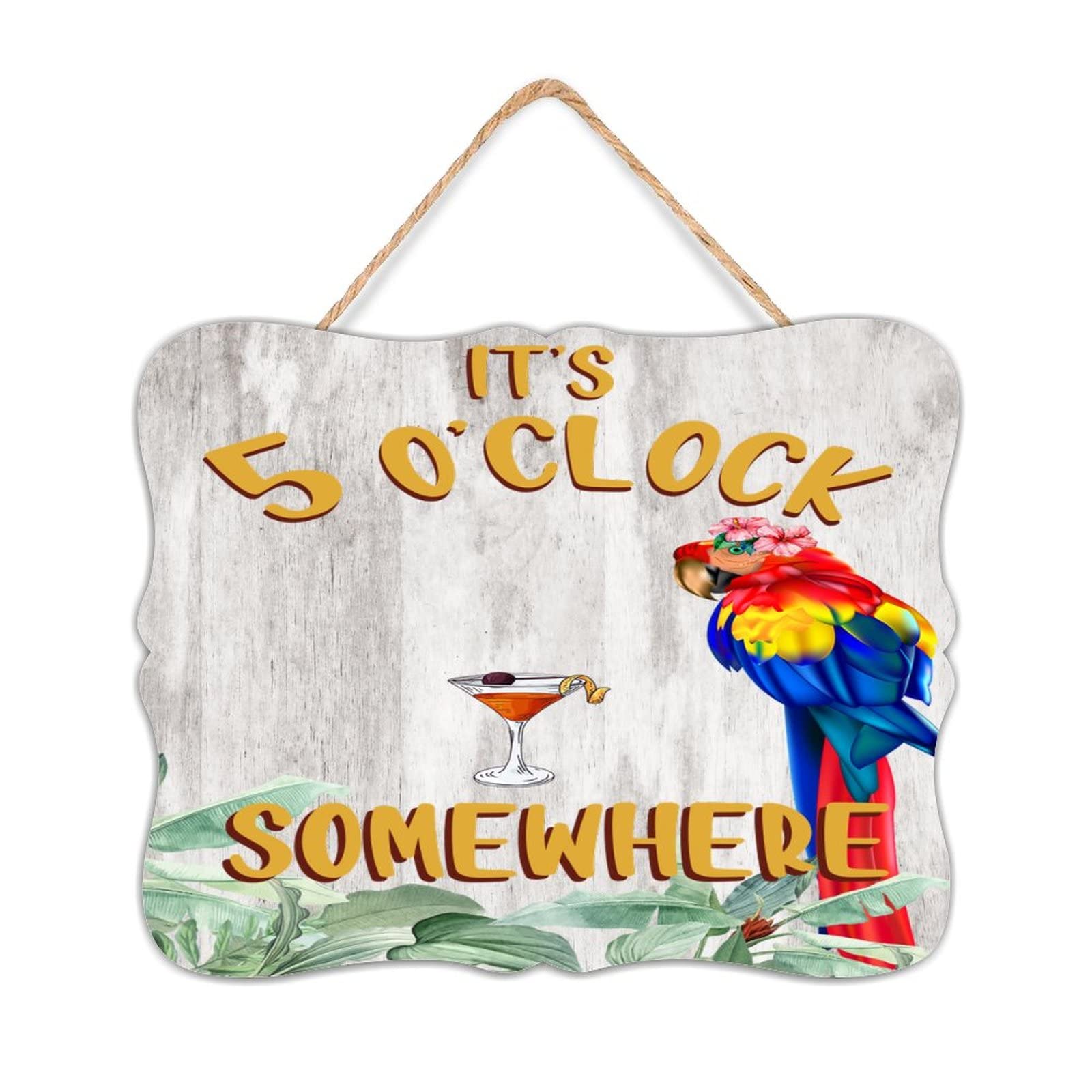Cartello in legno con scritta It's Five O'clock Somewhere, decorazione artistica da parete ispiratrice per vacanze in spiaggia, pappagallo, carino, per camera da letto, cucina, caminetto, 30,5 x