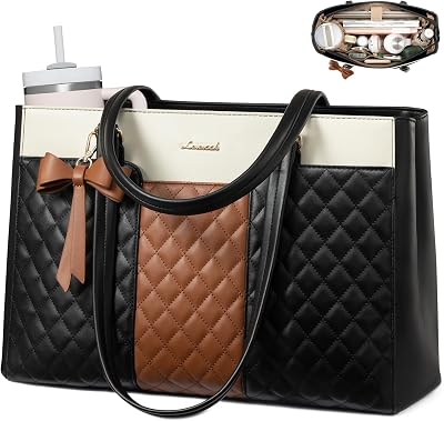 LOVEVOOK LOVEVOOK Laptop Tote Bag for Women,15.6 Inch Work Bags PU Leather Teacher Tote Bag,Waterproof Quilted Computer Bag for Office Professional Briefcase Gifts