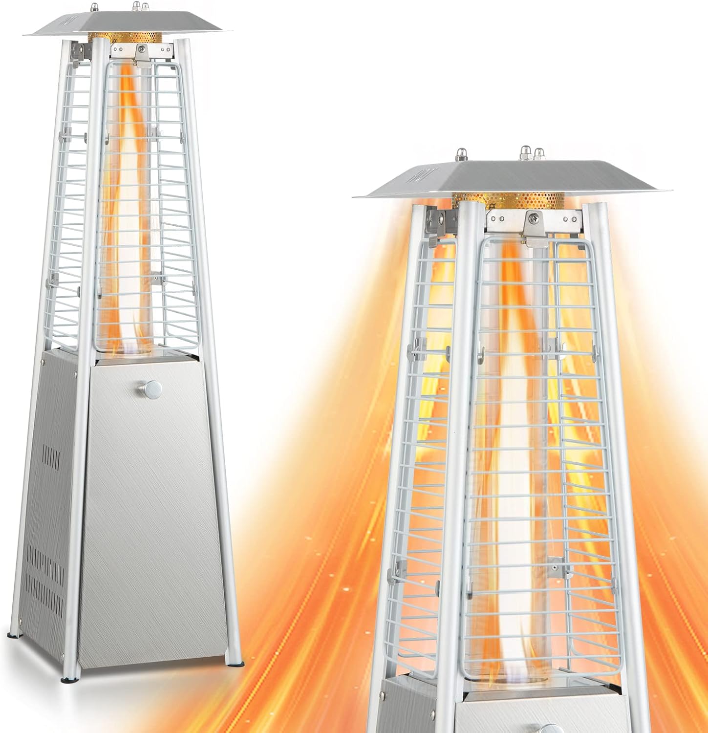 Patio Outdoor Heaters, 9500 BUT Pyramid Propane Patio Heater, 35″ Tall Glass Tube Flame Heater for Party, Backyard, Garden, Decoration