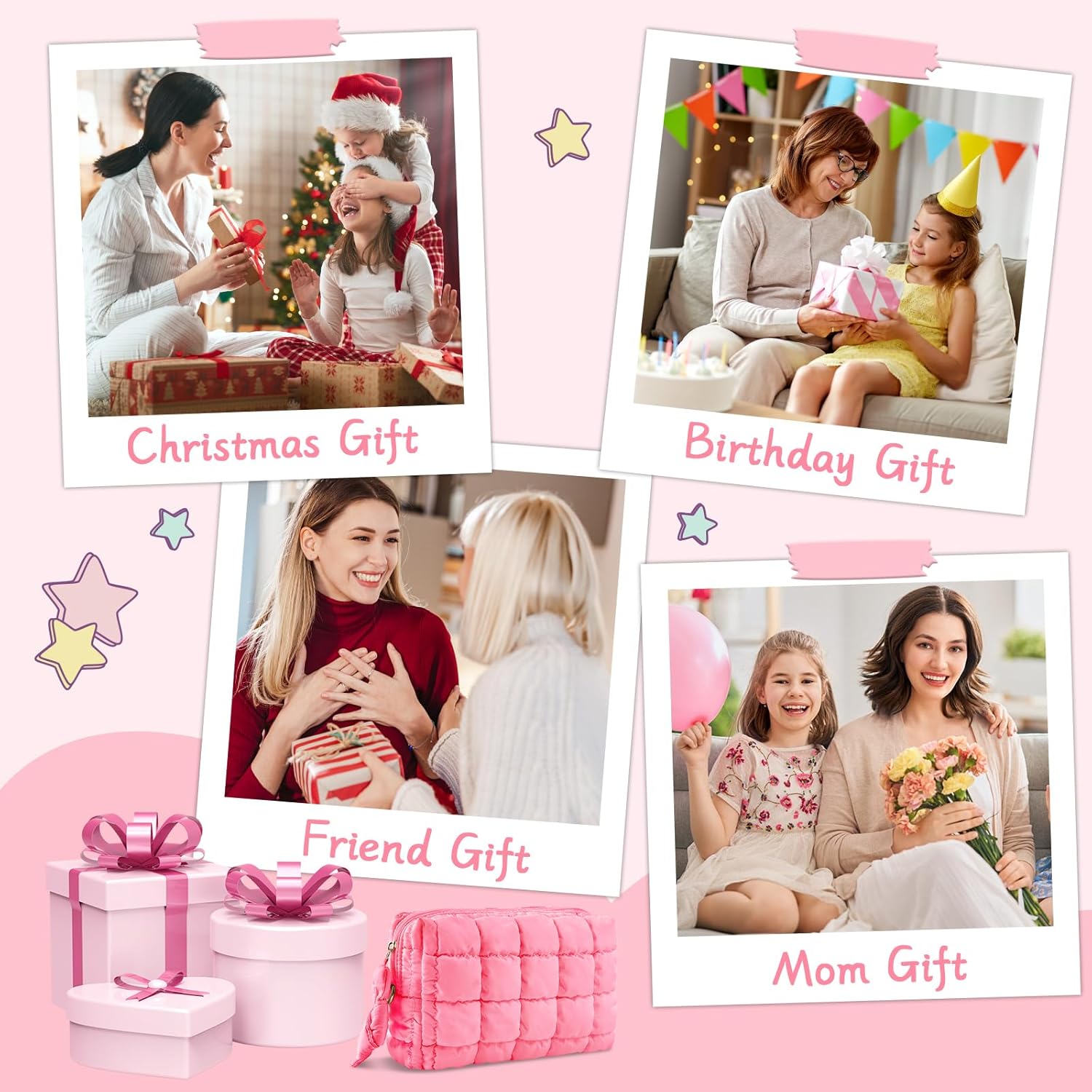 Puffer Quilted Makeup Bag Cosmetic Bags,Puffy Travel Toiletry Pouch for Women,Cute Checkered Zipper Bag Travel Essential,Portable Aesthetic Make up Organizer Bag for Gifts Work Daily(Pink,M) - Image 6