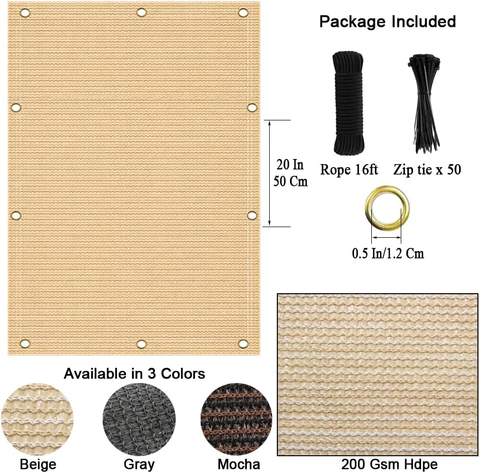 90% Sun Shade Cloth, 6x6 FT Pergola Shade Patio Cover, UV-Resistant, Breathable Sunshade Screen Fabric for Outdoor, Camping, RV, Garden, Deck, Porch, Backyard, Pool (Beige)