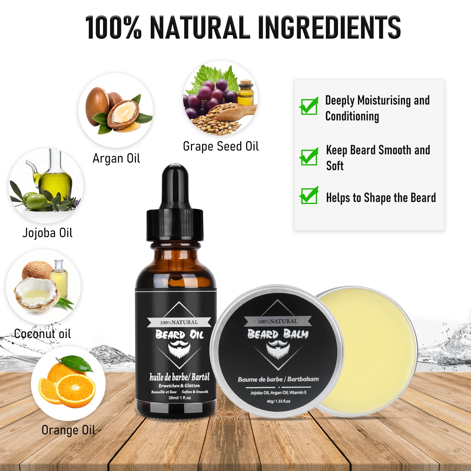 Kit Soins Barbe pour Hommes 11 en 1 Kit Barbe Homme Complet avec Shampoing, Huile, Crèmes de Barbe, Brosse à Barbe, Ciseaux, Rouleau Barbe, Rasoir, Kit Entretien, Coffret Cadeaux - Noir Classique
