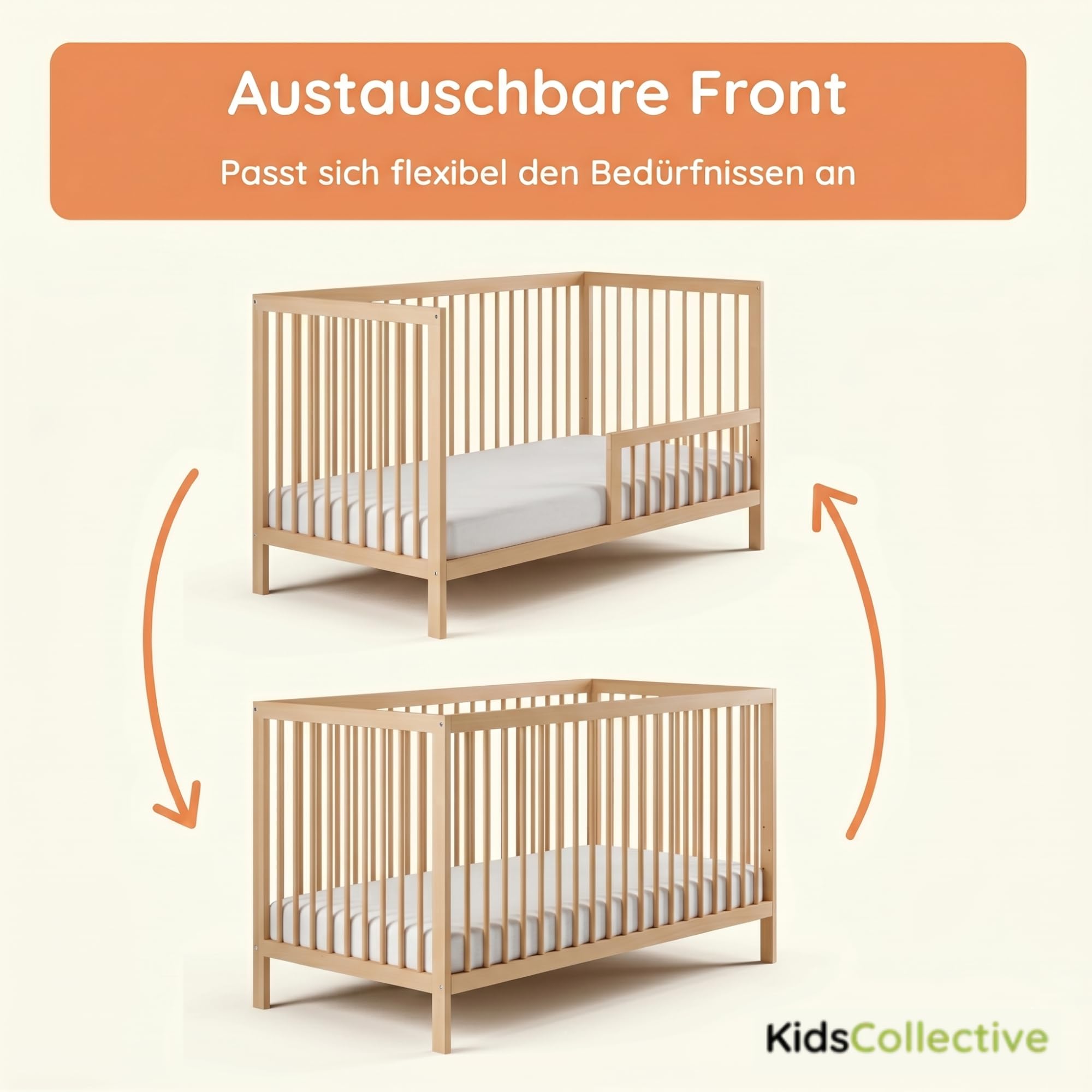 Kids Collective Babybett Kinderbett Gitterbett mit Rausfallschutz Baby Bett | stabiles Buchenholz | Juniorbett | Made in Europe | Kinderzimmer Jugendzimmer Möbel | 70x140 cm | Natur